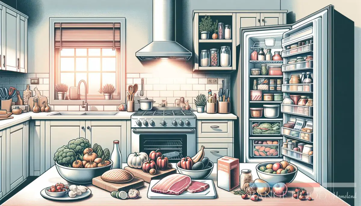 Featured image for a blog post called the best practices for storing food safely in your kitchen how can you keep your kitchen safe from foodborne illnesses prompt create a wide screen fully horizontal image for this topic the bes .
